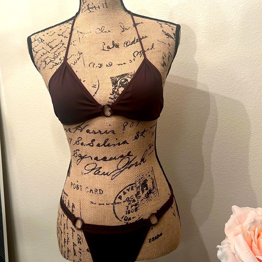 Teeny tiny T-back bikini size 5 brown